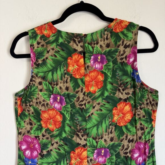 Notations Leopard Floral Tropical Tank Above Knee Shift Dress Vacation Resort M - Picture 6 of 9